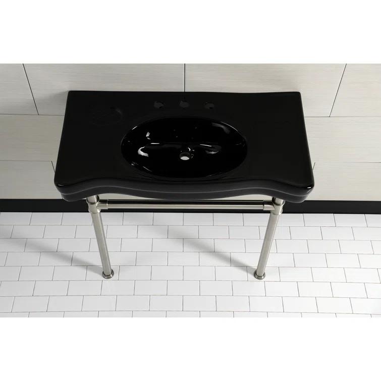 Kingston Brass Imperial 36-Inch Ceramic Console Sink Basin with Stainless Steel Legs (8-Inch, 3-Hole)