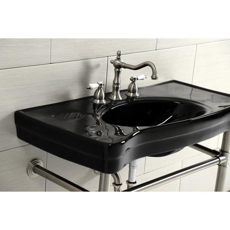 Kingston Brass Imperial 36-Inch Ceramic Console Sink Basin with Stainless Steel Legs (8-Inch, 3-Hole)