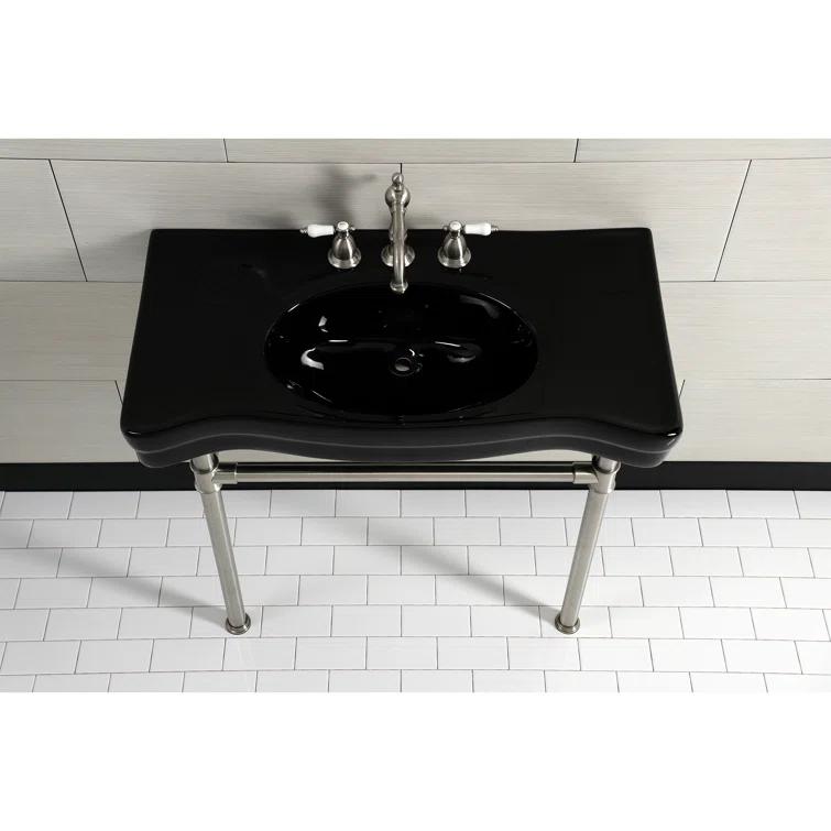 Kingston Brass Imperial 36-Inch Ceramic Console Sink Basin with Stainless Steel Legs (8-Inch, 3-Hole)