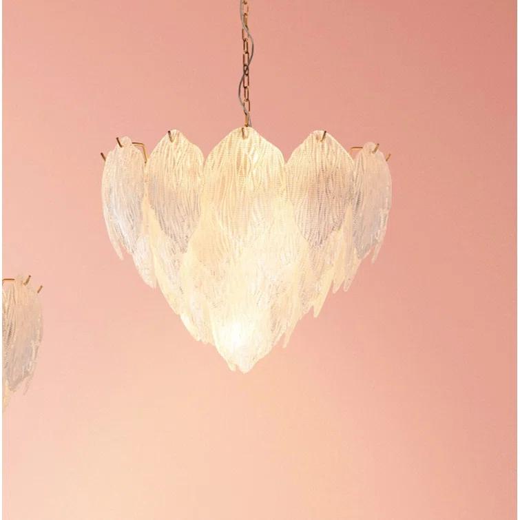 Acanthus 7-Light Distressed Gold Textured Glass Chandelier