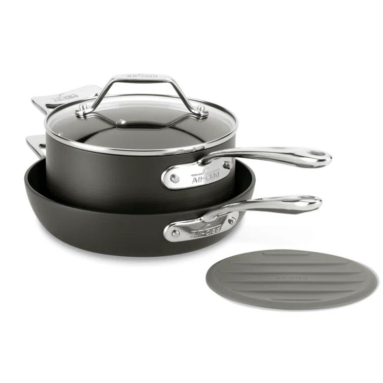 All-Clad All-Clad Essentials 4-Piece Non-Stick Skillet Set with Lids