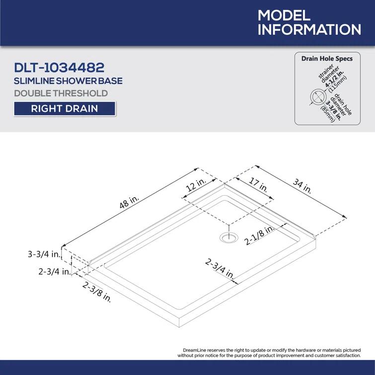 SlimLine 48" x 34" Double Threshold Shower Base