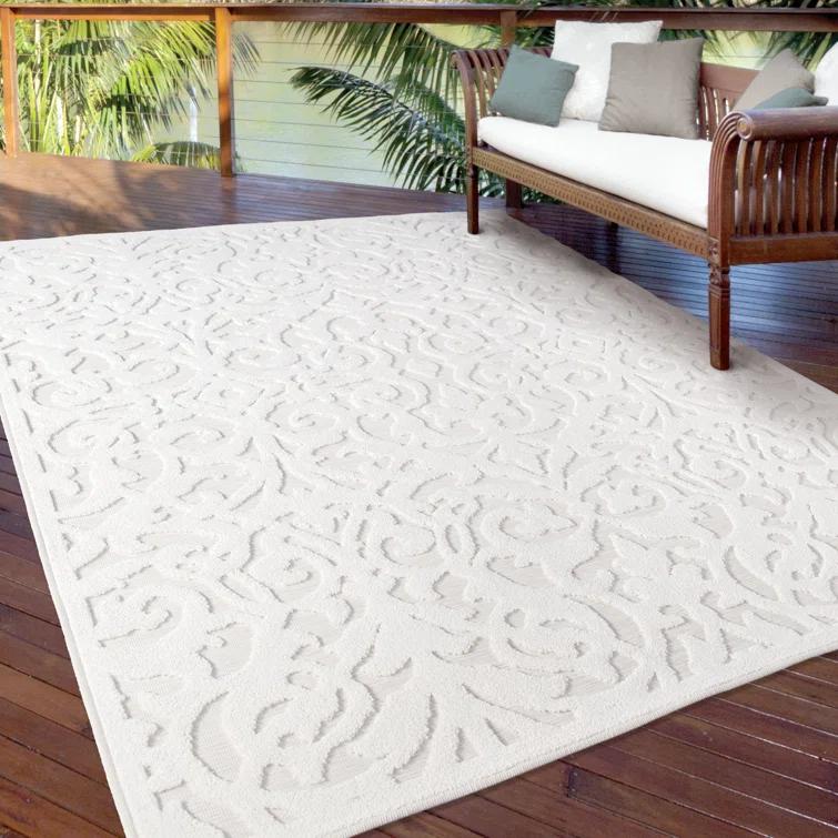 My Texas House Ladybird Damask Natural High Low Indoor Outdoor Rug