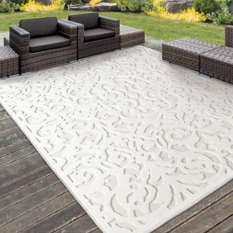 My Texas House Ladybird Damask Natural High Low Indoor Outdoor Rug
