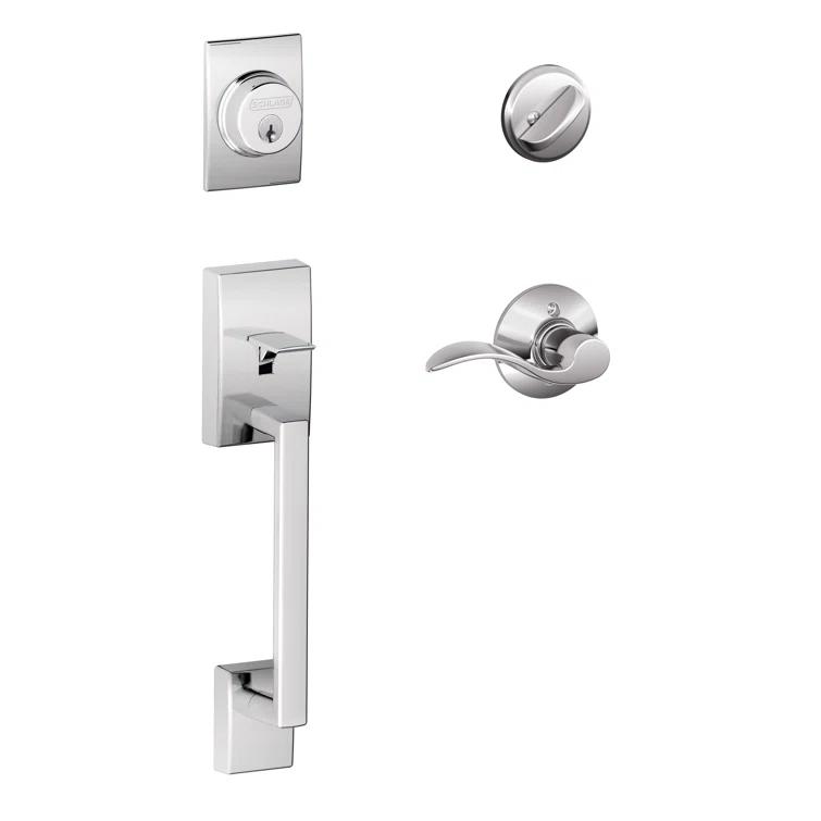 Bright Chrome Single Cylinder Handleset with Accent Lever