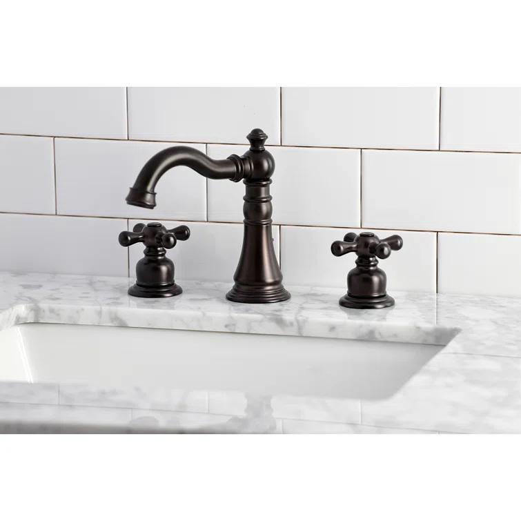 Kingston Brass American Classic Two-Handle 3-Hole Deck Mount Widespread Bathroom Faucet with Pop-Up Drain