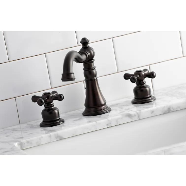 Kingston Brass American Classic Two-Handle 3-Hole Deck Mount Widespread Bathroom Faucet with Pop-Up Drain
