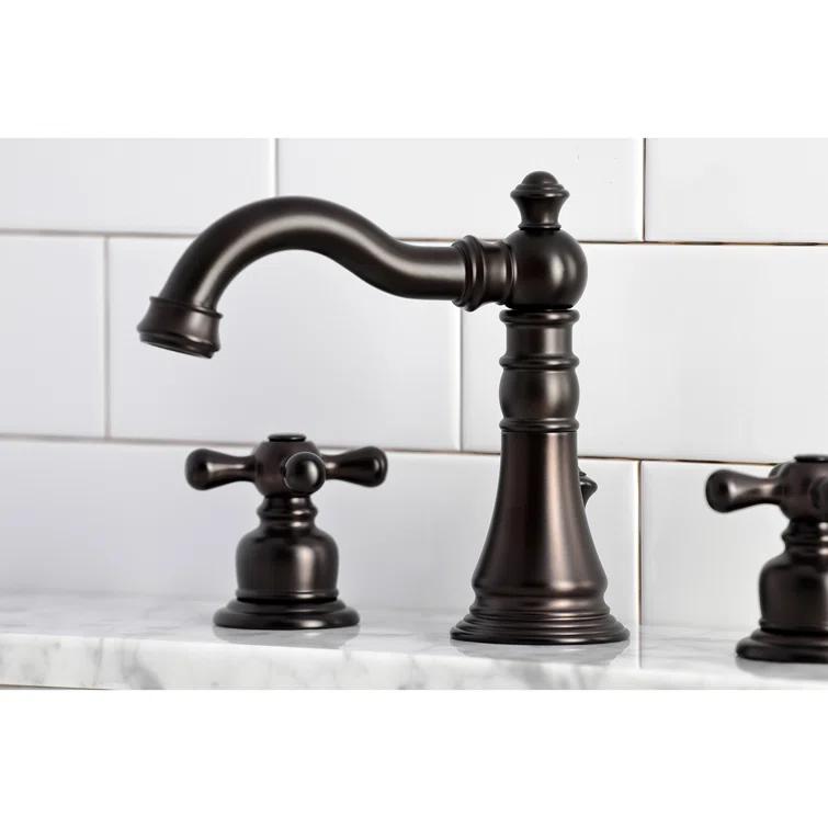 Kingston Brass American Classic Two-Handle 3-Hole Deck Mount Widespread Bathroom Faucet with Pop-Up Drain