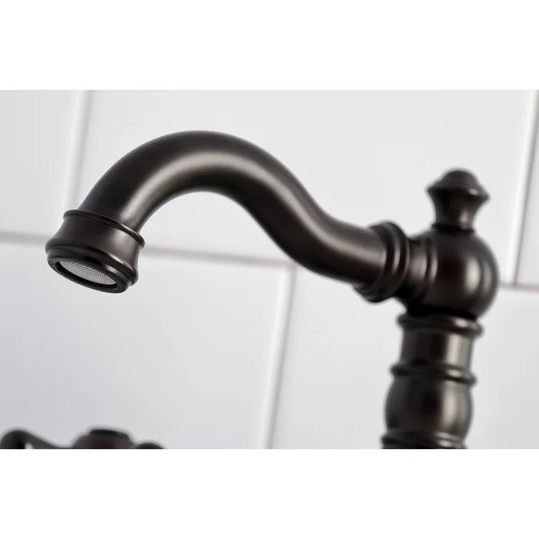 Kingston Brass American Classic Two-Handle 3-Hole Deck Mount Widespread Bathroom Faucet with Pop-Up Drain