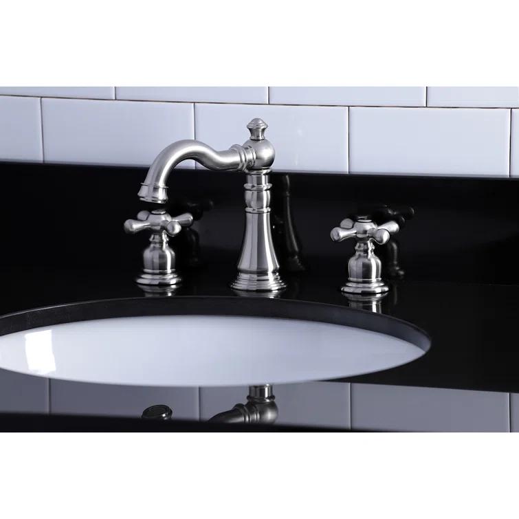 Kingston Brass American Classic Two-Handle 3-Hole Deck Mount Widespread Bathroom Faucet with Pop-Up Drain