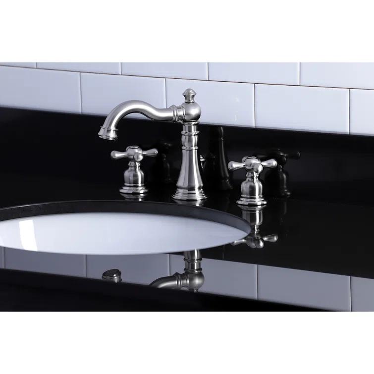 Kingston Brass American Classic Two-Handle 3-Hole Deck Mount Widespread Bathroom Faucet with Pop-Up Drain