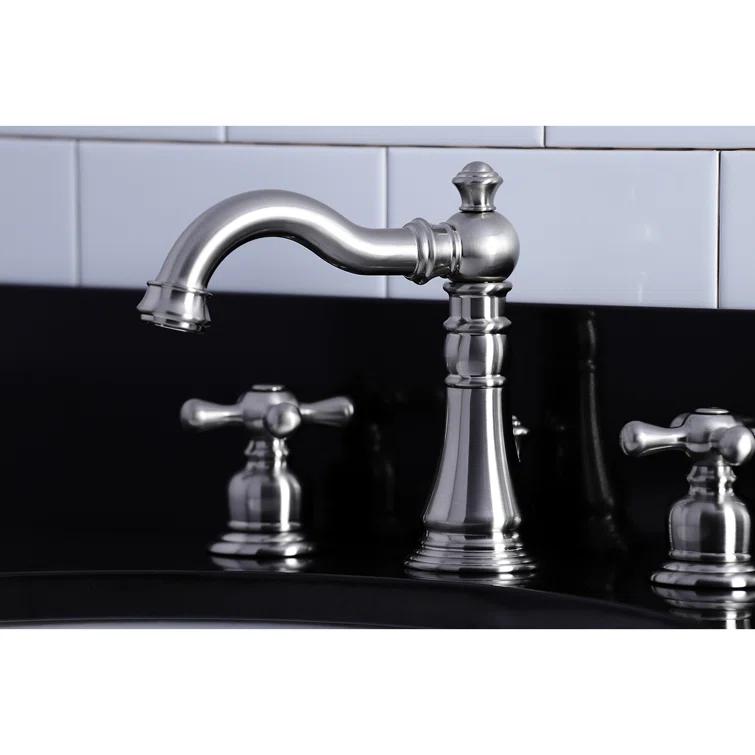Kingston Brass American Classic Two-Handle 3-Hole Deck Mount Widespread Bathroom Faucet with Pop-Up Drain