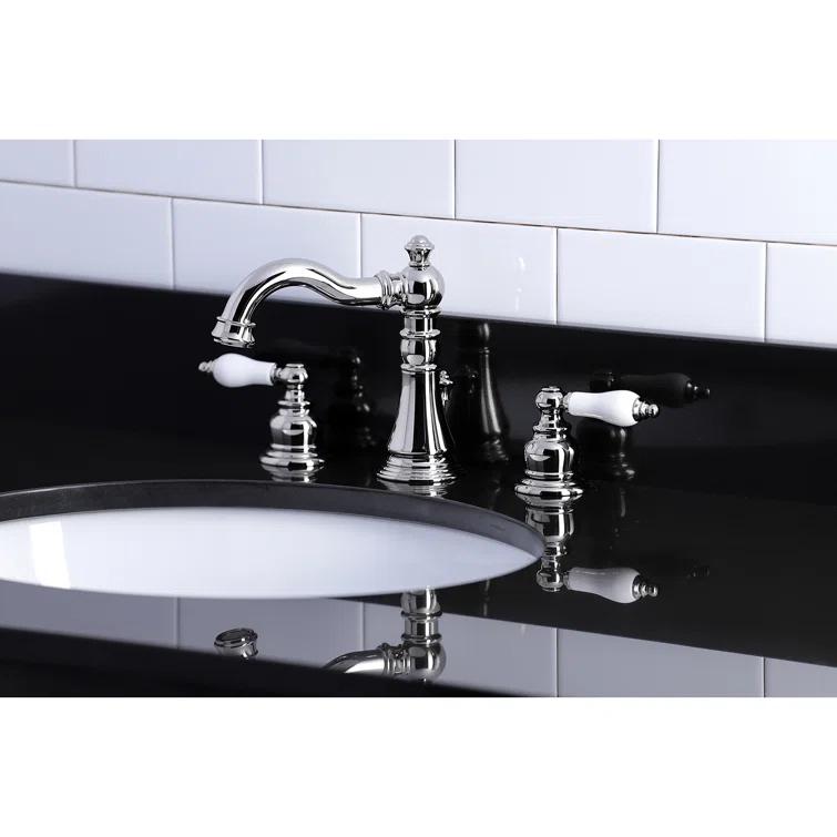 Kingston Brass English Classic Two-Handle 3-Hole Deck Mount Widespread Bathroom Faucet with Brass Pop-Up Drain