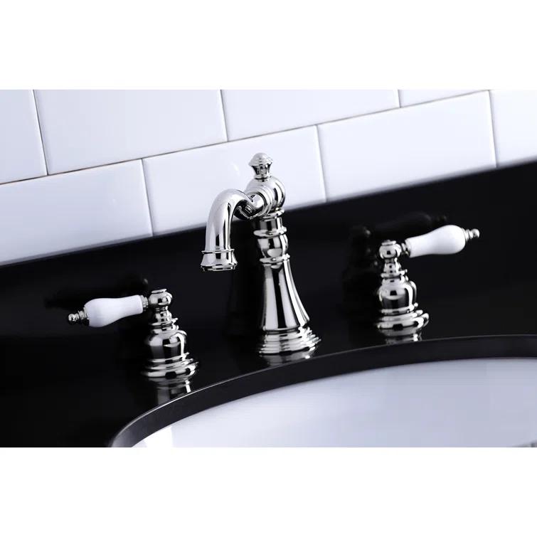 Kingston Brass English Classic Two-Handle 3-Hole Deck Mount Widespread Bathroom Faucet with Brass Pop-Up Drain