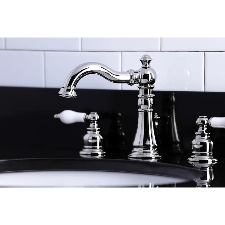 Kingston Brass English Classic Two-Handle 3-Hole Deck Mount Widespread Bathroom Faucet with Brass Pop-Up Drain