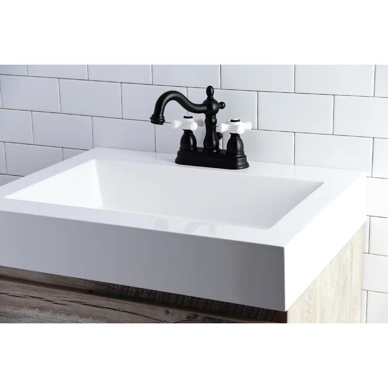 Kingston Brass Heritage Two-Handle 3-Hole Deck Mount 4" Centerset Bathroom Faucet with Plastic Pop-Up