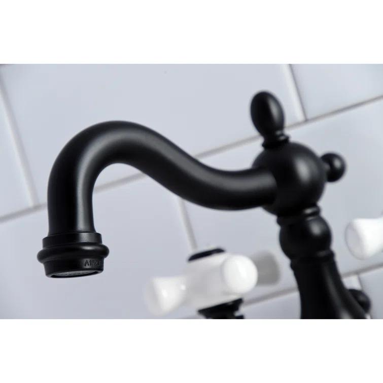 Kingston Brass Heritage Two-Handle 3-Hole Deck Mount 4" Centerset Bathroom Faucet with Plastic Pop-Up