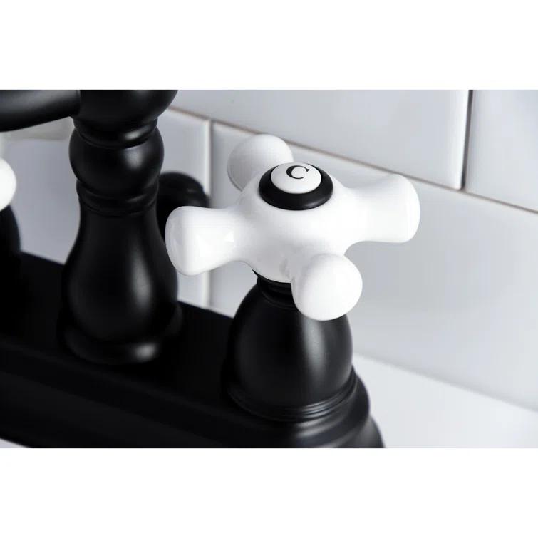 Kingston Brass Heritage Two-Handle 3-Hole Deck Mount 4" Centerset Bathroom Faucet with Plastic Pop-Up