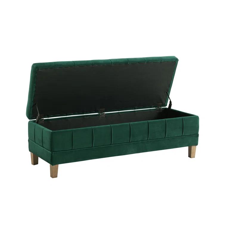 Picket House Furnishings Jude Tufted Storage Ottoman Green: Upholstered Bench with Foam Fill & Plywood Frame
