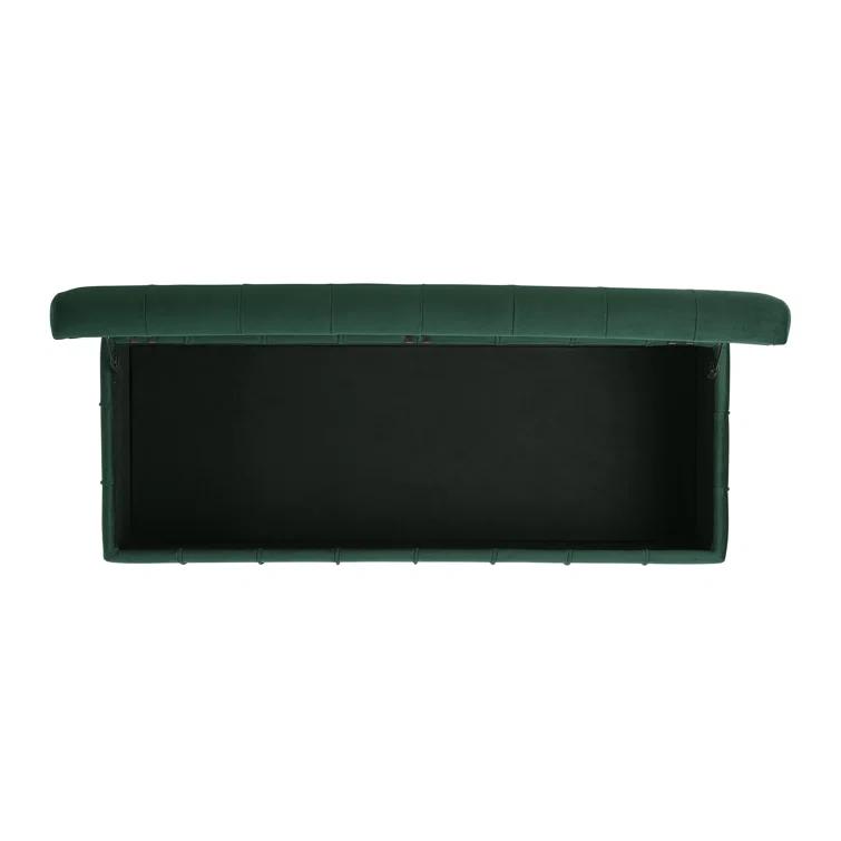 Picket House Furnishings Jude Tufted Storage Ottoman Green: Upholstered Bench with Foam Fill & Plywood Frame
