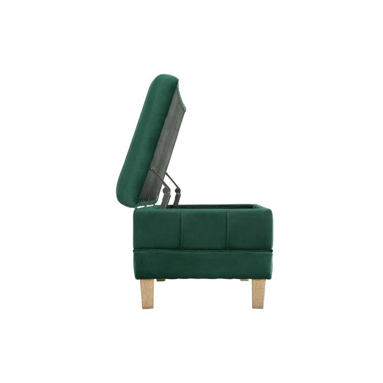 Picket House Furnishings Jude Tufted Storage Ottoman Green: Upholstered Bench with Foam Fill & Plywood Frame
