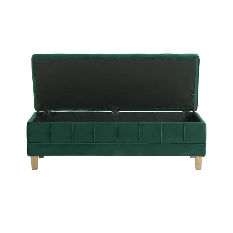 Picket House Furnishings Jude Tufted Storage Ottoman Green: Upholstered Bench with Foam Fill & Plywood Frame