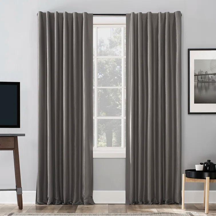 Faux Dupioni Silk Thermal Extreme 100% Blackout Back Tab Curtain Panel
