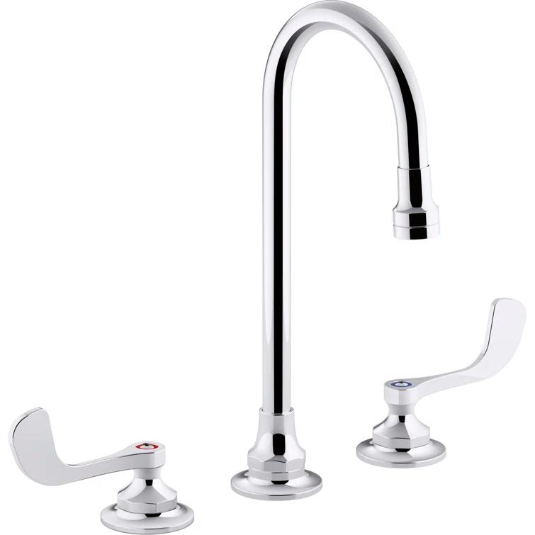 Triton Bowe 0.5 GPM Widespread Bathroom Sink Faucet with Laminar Flow, Gooseneck Spout and Wristblade Handles, Drain Not Included