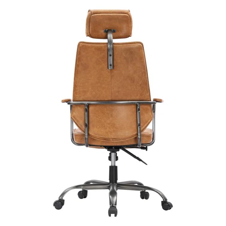 Transitional Genuine Leather Swivel Chair in Vibrant Orange
