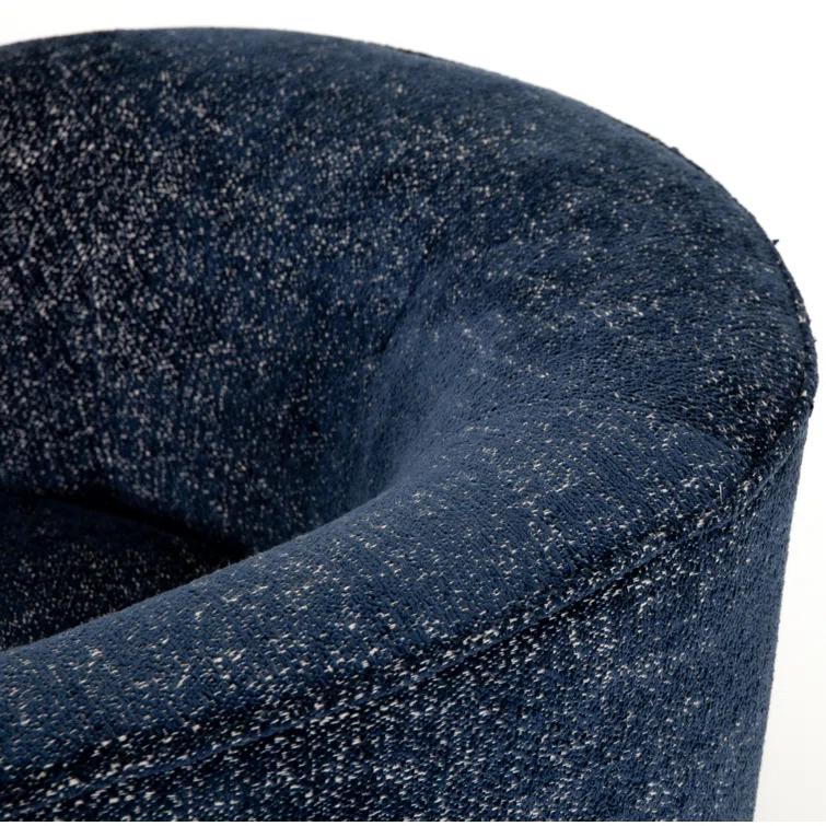Comal Azure Leather-Wrapped Modern Swivel Barrel Chair