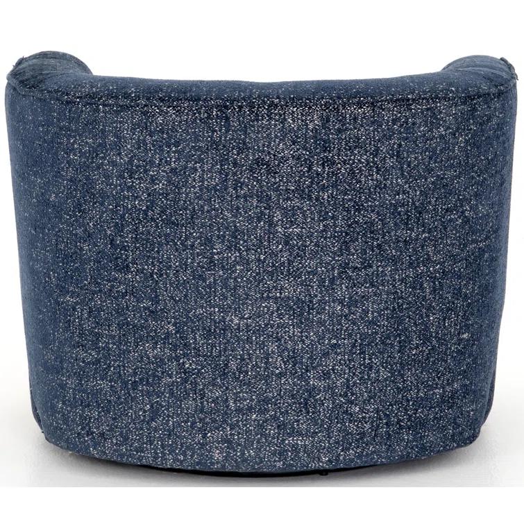 Comal Azure Leather-Wrapped Modern Swivel Barrel Chair