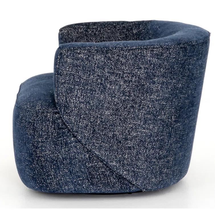 Comal Azure Leather-Wrapped Modern Swivel Barrel Chair