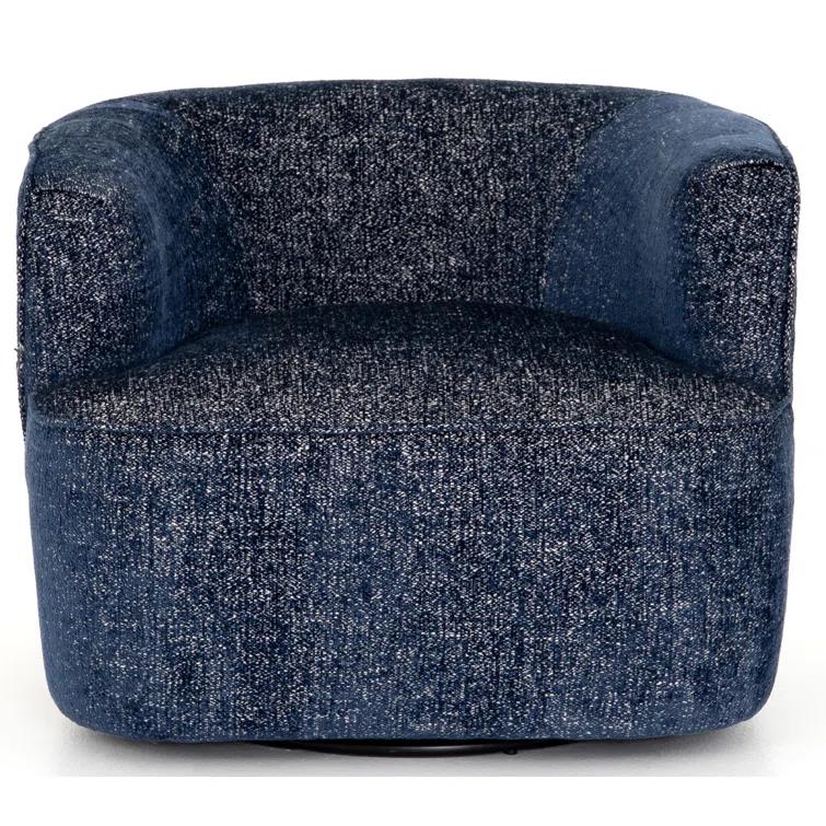 Comal Azure Leather-Wrapped Modern Swivel Barrel Chair