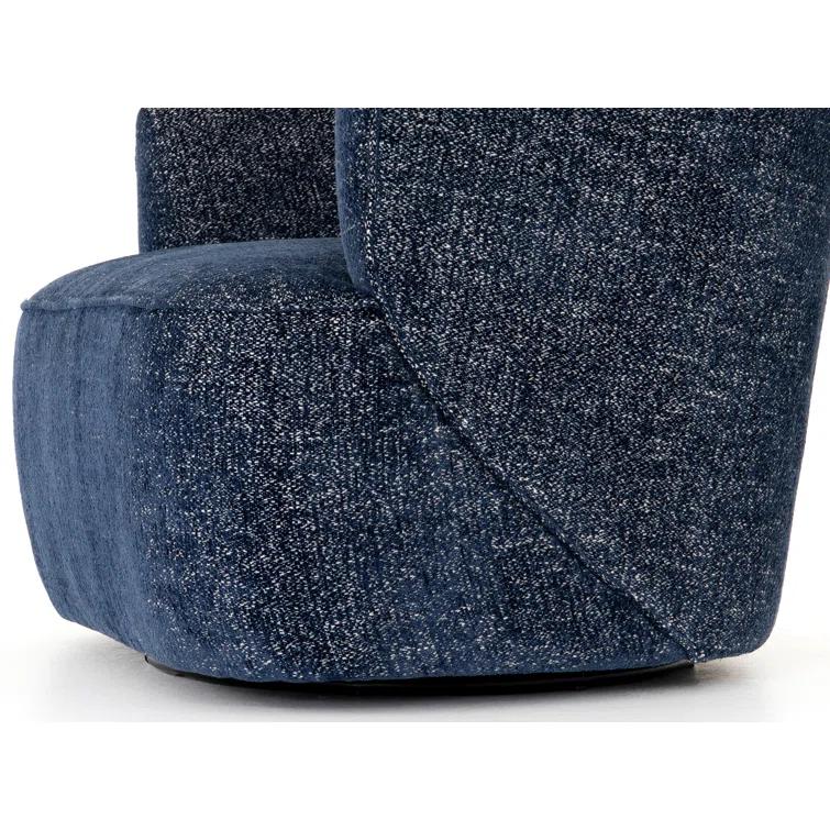 Comal Azure Leather-Wrapped Modern Swivel Barrel Chair