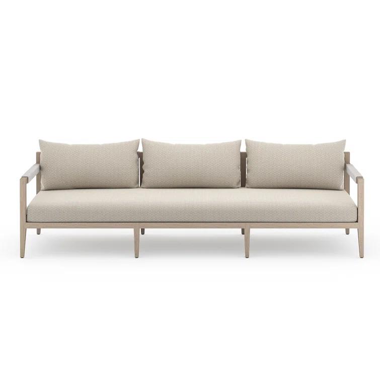Sherwood Washed Brown Teak Outdoor Sofa with Beige Cushions
