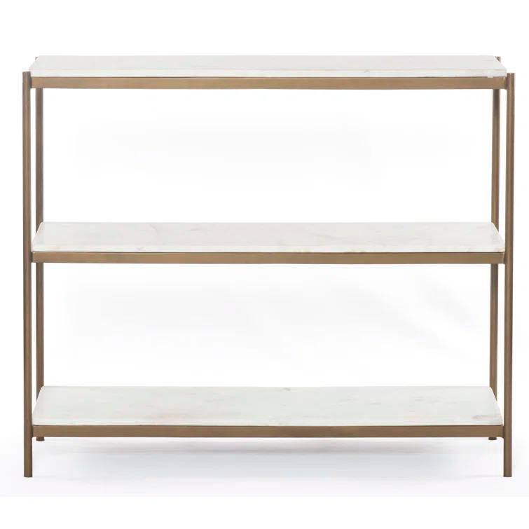 Felix Antique Brass and White Marble Console Table with Storage