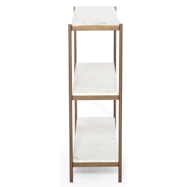 Felix Antique Brass and White Marble Console Table with Storage