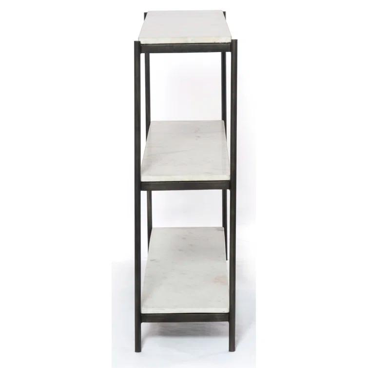 Felix 36'' Hammered Gray Metal and White Marble Console Table