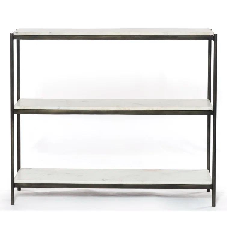 Felix 36'' Hammered Gray Metal and White Marble Console Table