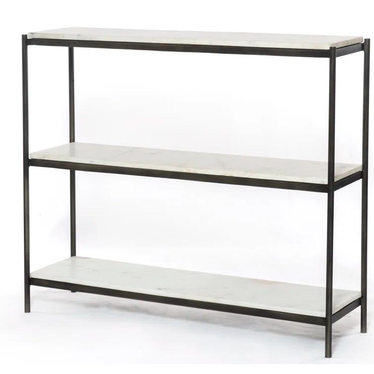 Felix 36'' Hammered Gray Metal and White Marble Console Table