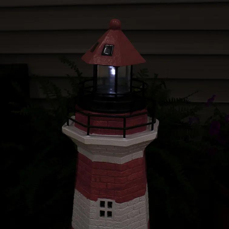 Longshore Tides Caudillo Striped Resin Solar Resin Outdoor LED Lighthouse Statue