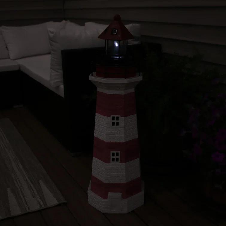 Longshore Tides Caudillo Striped Resin Solar Resin Outdoor LED Lighthouse Statue