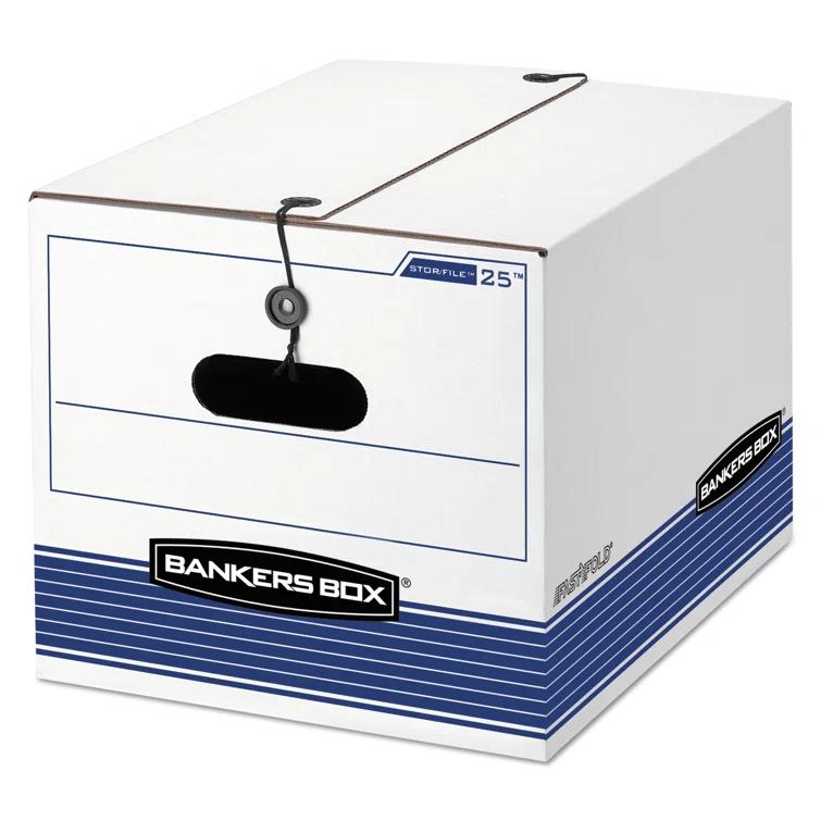 Bankers Box® Storage Box, Legal/Letter, Tie Closure, White/Blue, 4/Ctn