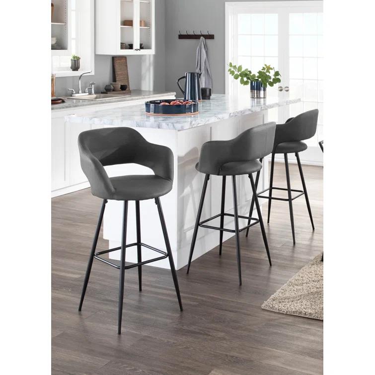 LumiSource Set of 2 Margarite Barstools Black Metal/Gray Faux Leather