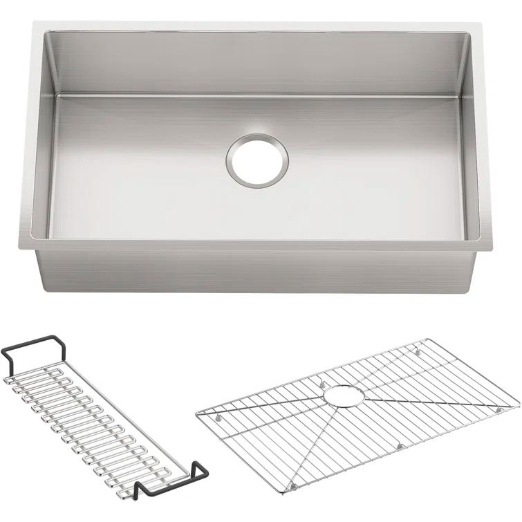 Strive® 32" L x 18.25" W Undermount Single Bowl Kitchen Sink with Basin Rack