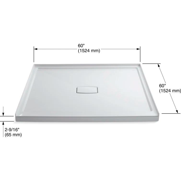 Archer® 60" x 60" Single Threshold Acrylic Alcove Shower Base, Center Drain