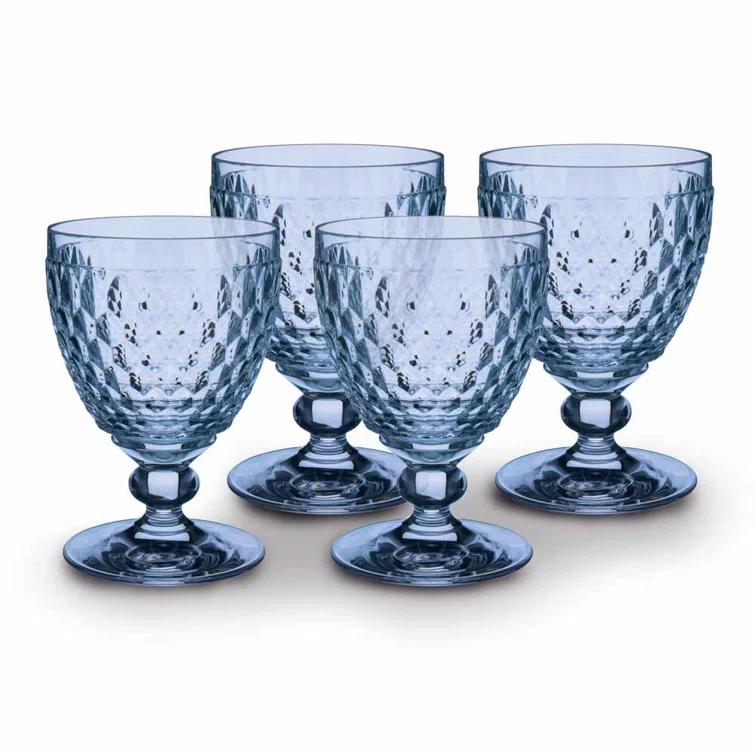 Boston Blue Faceted Crystal Goblet Set of 4