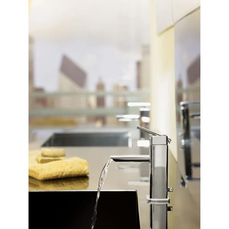 90 Degree Single Hole Bathroom Faucet with Drain Assembly