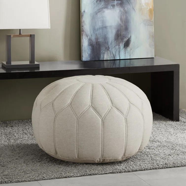 Kelsey Sophisticated Round Pouf Ottoman in Soft Brown