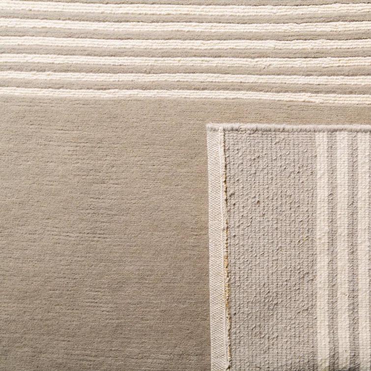 Loomed Stripes Cream & Taupe Hand-Knotted Wool Rug 4' x 6'